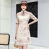 Floral Embroidery Illusion Neck Half Sleeve Cheongsam Chiffon Chinese Dress