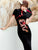 Dragon Embroidery Short Sleeve Cheongsam Velvet Chinese Dress