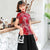 Camicia cinese Top Chic in seta floreale a maniche corte cheongsam