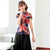 Chemise chinoise chic à manches courtes en soie à fleurs Cheongsam