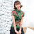 Camicia cinese Top Chic in seta cheongsam a maniche corte con motivo peonia