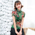 Peony Pattern Short Sleeve Silk Cheongsam Top Chic Chinese Shirt