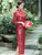 3/4 Ärmel Tee-Länge Blumen Samt Cheongsam Chinesisches Kleid