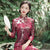 3/4 Sleeve Tea Length Floral Velvet Cheongsam Chinese Dress