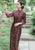 Robe chinoise Cheongsam en velours fleuri à manches 3/4