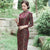 Robe chinoise Cheongsam en velours fleuri à manches 3/4