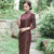 3/4 Ärmel Tee-Länge Blumen Samt Cheongsam Chinesisches Kleid