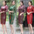 3/4 Ärmel Knielanges Cheongsam Chinesisches Kleid aus Samt mit Blumenmuster