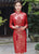 3/4 Sleeve Knee Length Floral Velvet Cheongsam Chinese Dress