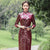 3/4 Ärmel Knielanges Cheongsam Chinesisches Kleid aus Samt mit Blumenmuster