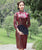 3/4 Sleeve Knee Length Floral Velvet Cheongsam Chinese Dress