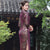 3/4 Sleeve Knee Length Floral Velvet Cheongsam Chinese Dress