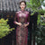 3/4 Sleeve Knee Length Floral Velvet Cheongsam Chinese Dress