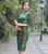 3/4 Ärmel Knielanges Cheongsam Chinesisches Kleid aus Samt mit Blumenmuster