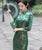 3/4 Ärmel Knielanges Cheongsam Chinesisches Kleid aus Samt mit Blumenmuster