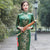 3/4 Ärmel Knielanges Cheongsam Chinesisches Kleid aus Samt mit Blumenmuster