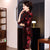 3/4 Sleeve Knee Length Floral Velvet Cheongsam Chinese Dress