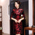 Robe chinoise Cheongsam en velours à manches 3/4 et au genou