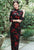 Robe chinoise traditionnelle Cheongsam en velours à manches 3/4 avec motif de feuilles de ginkgo