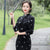 Vestido chino cheongsam tradicional de terciopelo floral con mangas 3/4