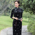 Vestido chino cheongsam tradicional de terciopelo floral con mangas 3/4