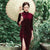Robe chinoise traditionnelle Cheongsam en velours fendue sur le côté à manches 3/4