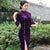 Robe chinoise traditionnelle Cheongsam en velours fendue sur le côté à manches 3/4