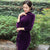 3/4 Ärmel Seitenschlitz Traditionelles Samt Cheongsam Chinesisches Kleid