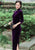 Vestido chino cheongsam de terciopelo tradicional de longitud completa con mangas 3/4