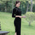 3/4 Sleeve Full Length Traditional Velvet Cheongsam Chinese Dress