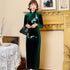 Long Sleeve Foral Embroidery Thick Traditional Velvet Cheongsam Chinese Dress