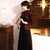 Camisa china de terciopelo floral con cuello mandarín de manga 3/4 traje tradicional