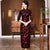 Vestido chino cheongsam de terciopelo floral de longitud de té 3/4 manga vestido de madre
