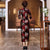 3/4 Sleeve Full Length Floral Velvet Cheongsam Chinese Dress Mother Dress