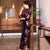 3/4 Sleeve Full Length Floral Velvet Cheongsam Chinese Dress Mother Dress