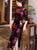 3/4 manga de longitud completa de terciopelo floral cheongsam vestido chino vestido de madre