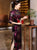 Robe chinoise Cheongsam en velours floral pleine longueur à manches 3/4