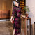 Robe chinoise Cheongsam en velours floral pleine longueur à manches 3/4