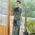 3/4 Ärmel Blumenstickerei Samt Traditionelles Cheongsam Chinesisches Kleid Mutterkleid