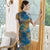 3/4 manga floral bordado terciopelo tradicional cheongsam vestido chino vestido de madre