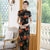 Cap Sleeve Begonia Pattern Silk Traditional Cheongsam Chinese Dress Mother Dress