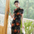 Cap Sleeve Begonia Pattern Silk Traditional Cheongsam Chinese Dress Mother Dress