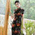 Cap Sleeve Begonia Pattern Silk Traditional Cheongsam Chinese Dress Mother Dress