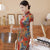 Cap Sleeve Landscape Pattern Silk Traditional Cheongsam Chinese Dress Mother Dress
