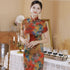 3/4 Ärmel Blumenstickerei Samt Traditionelles Cheongsam Chinesisches Kleid Mutterkleid