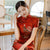 Cap Sleeve Peony Pattern Silk Traditional Cheongsam Chinese Dress Evening Dress