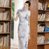 Cap Sleeve Landscape Pattern Silk Traditional Cheongsam Chinese Dress Evening Dress