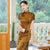 Cap Sleeve Butterfly Pattern Silk Traditional Cheongsam Chinese Dress Evening Dress