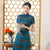 Short Sleeve Landscape Pattern Silk Traditional Cheongsam Knee Length Chinese Dress