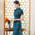 Short Sleeve Landscape Pattern Silk Traditional Cheongsam Knee Length Chinese Dress